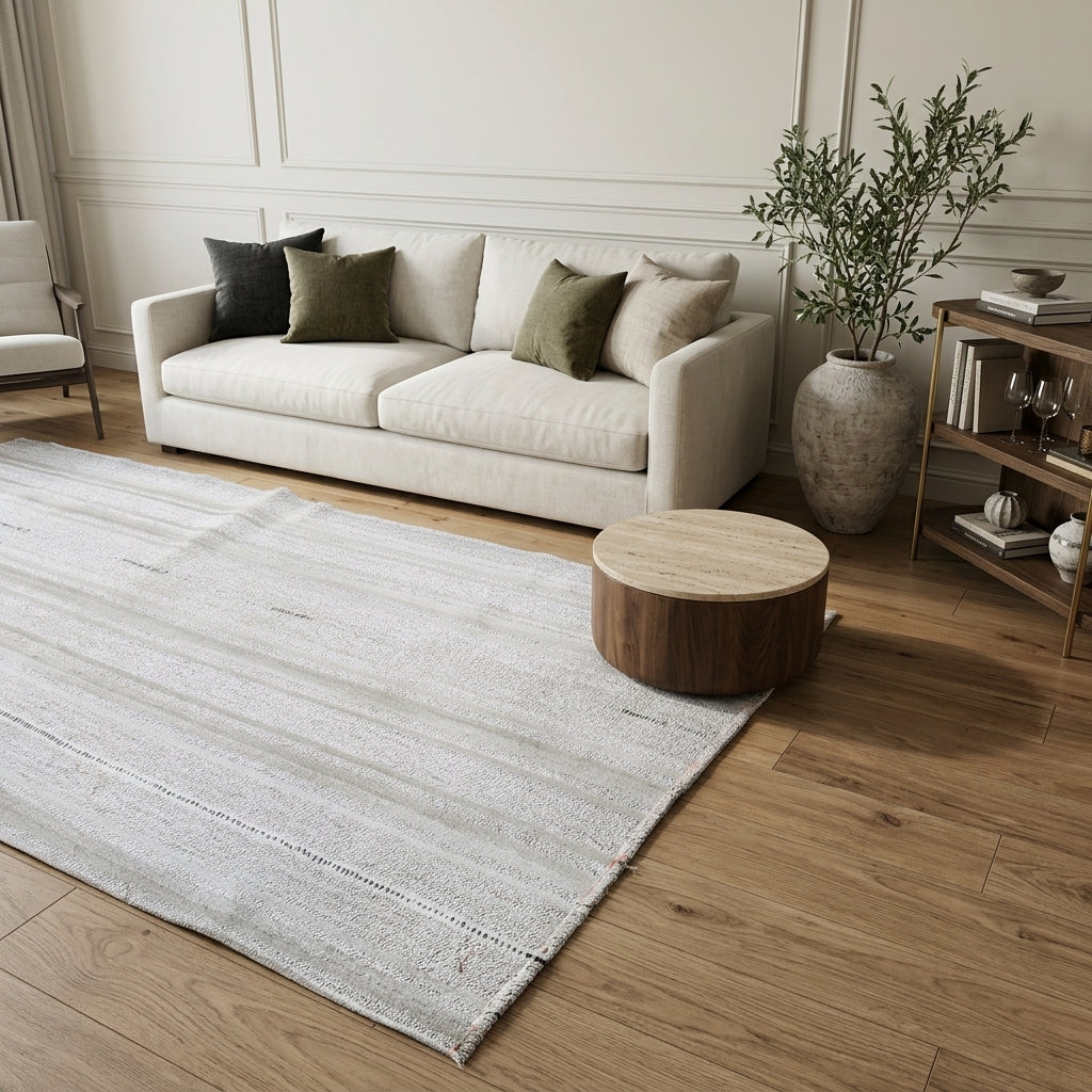 Striped pattern on the Edirne vintage kilim rug – handwoven flatweave in Anatolia, Turkey