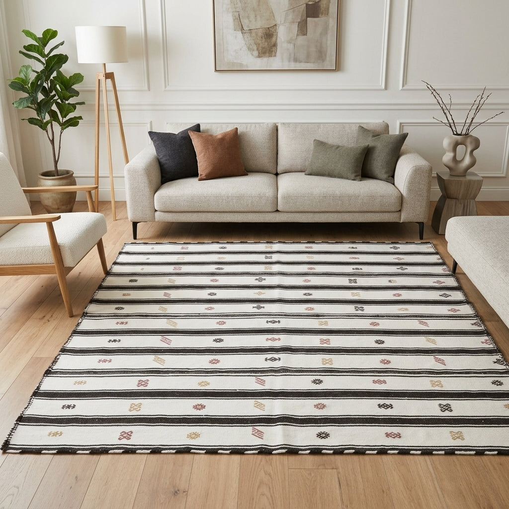 Striped pattern on the Ayder vintage kilim rug – handwoven flatweave in Anatolia, Turkey