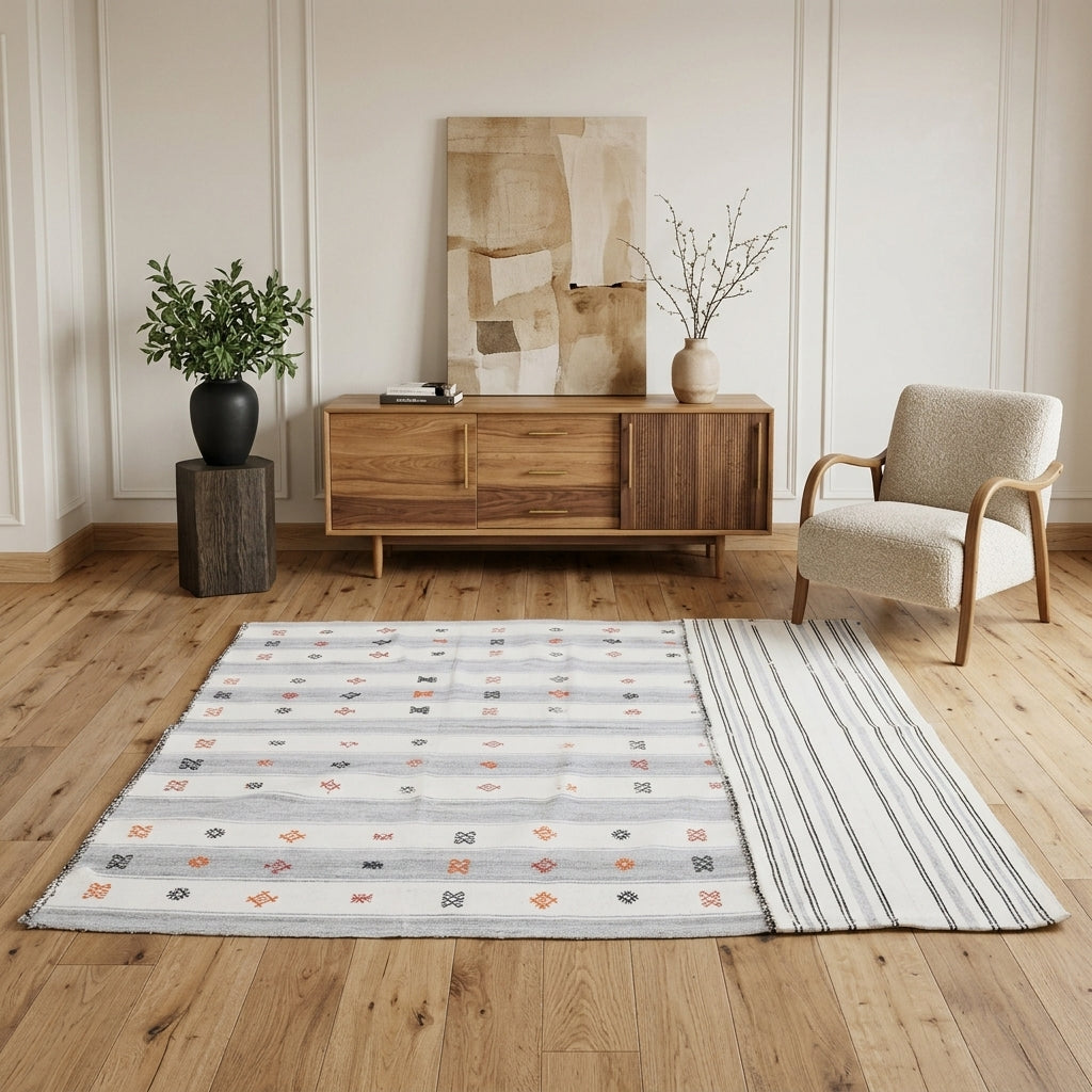 Ikat pattern on the Armine vintage kilim rug – handwoven flatweave in Anatolia, Turkey
