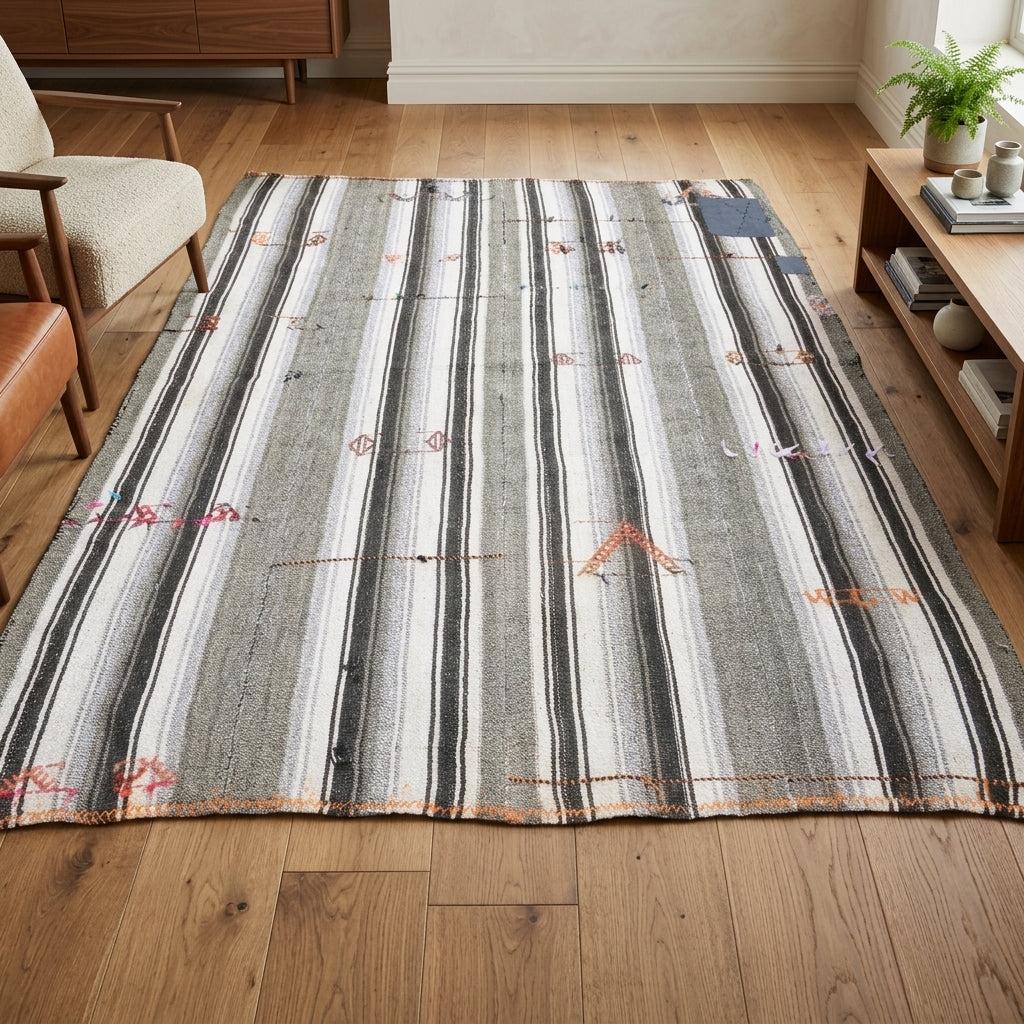 Striped pattern on the Aristokrateia vintage kilim rug – handwoven flatweave in Anatolia, Turkey
