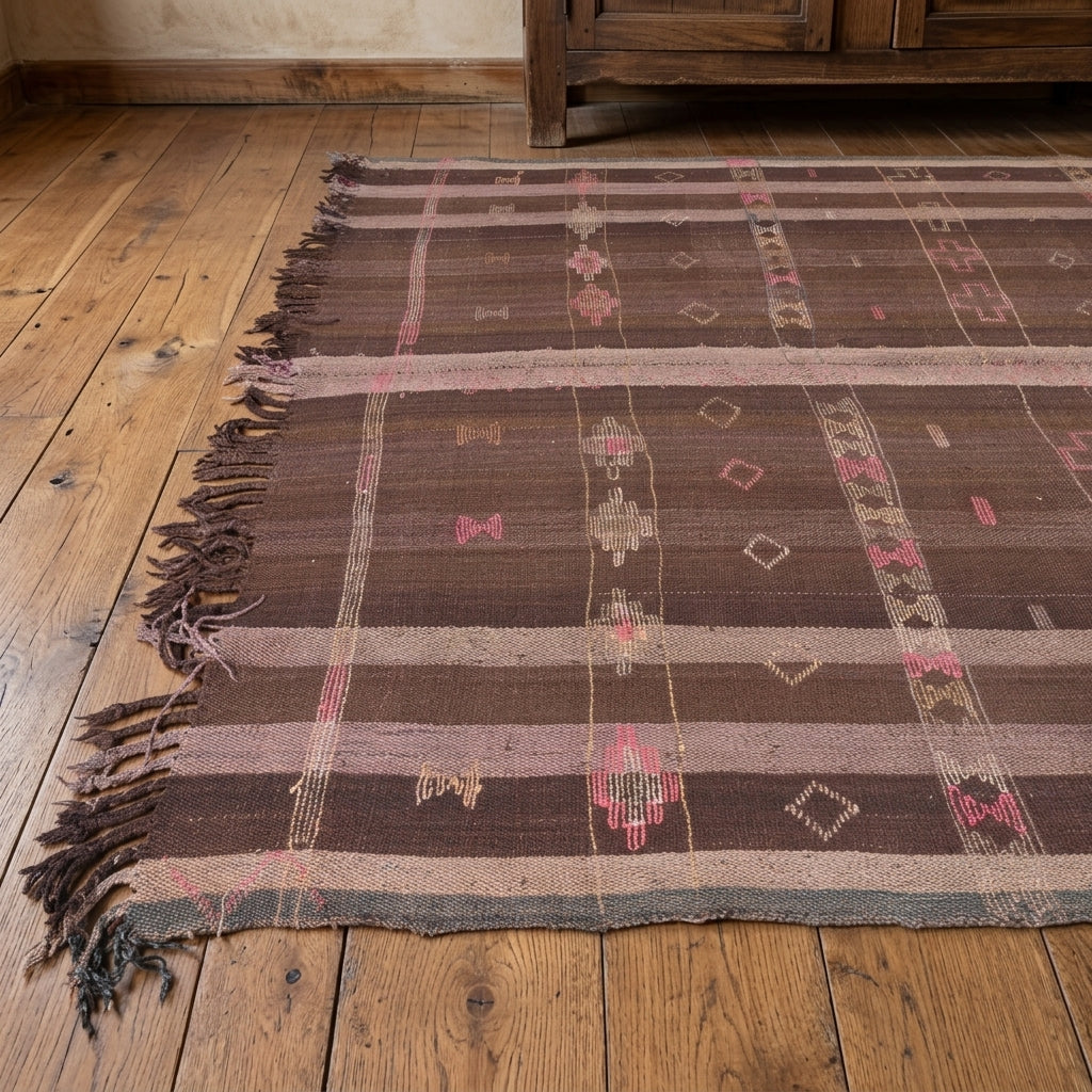 Striped pattern on the Serefsima vintage kilim rug – handwoven flatweave in Anatolia, Turkey
