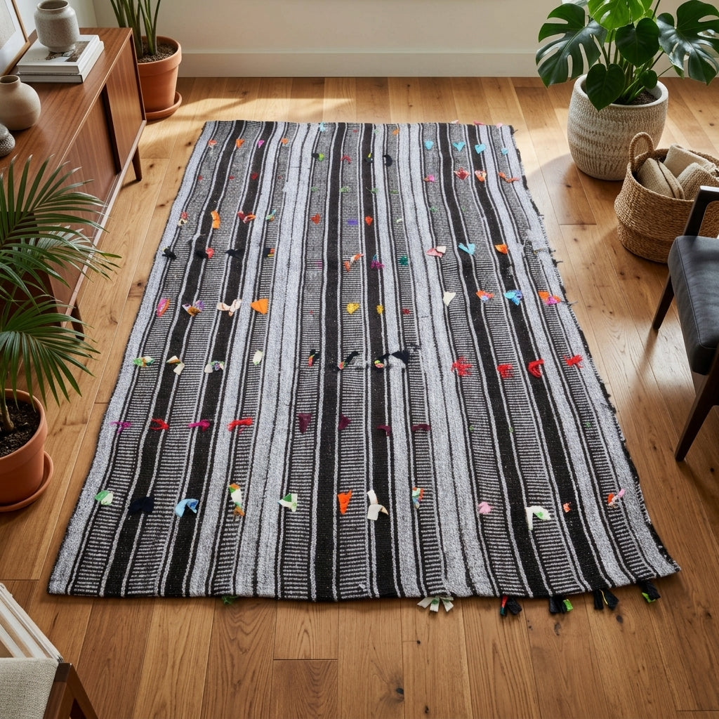 Striped pattern on the Aretenia vintage kilim rug – handwoven flatweave in Anatolia, Turkey