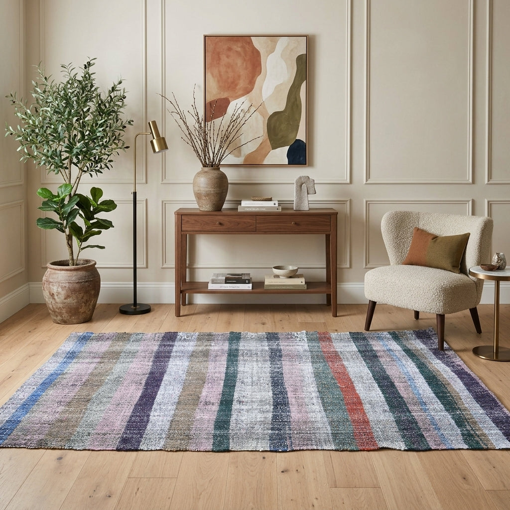 Striped pattern on the Nevres vintage kilim runner rug – handwoven flatweave in Anatolia, Turkey