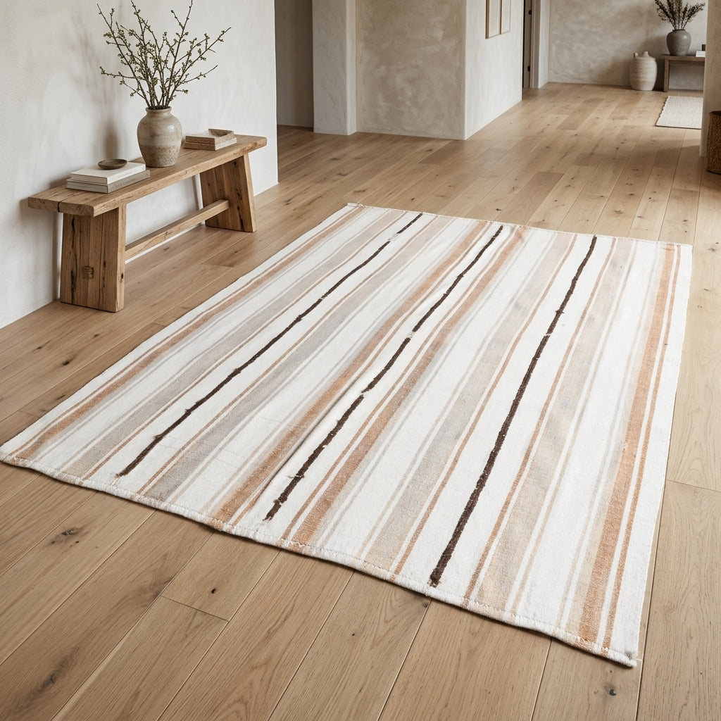 Striped pattern on the Anthippa vintage kilim rug – handwoven flatweave in Anatolia, Turkey