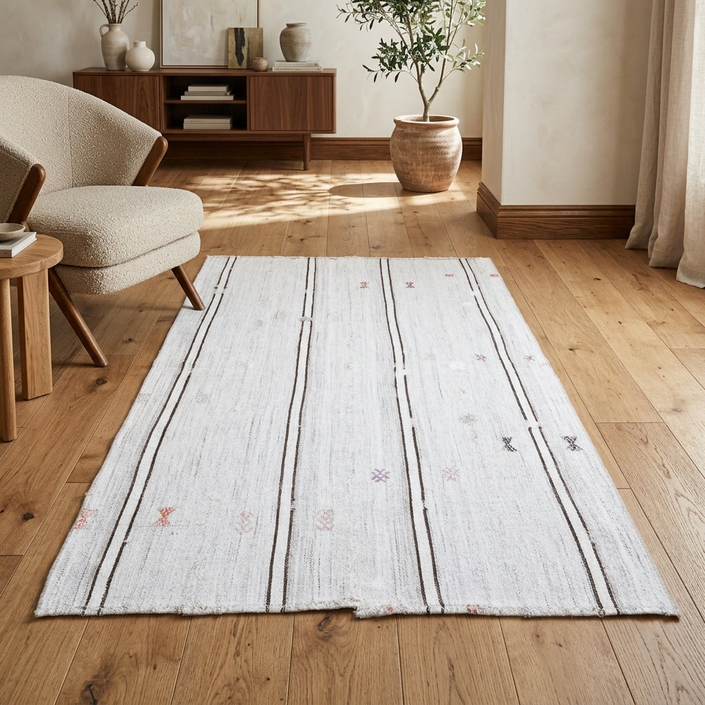 Ikat pattern on the Altinsever vintage kilim rug – handwoven flatweave in Anatolia, Turkey