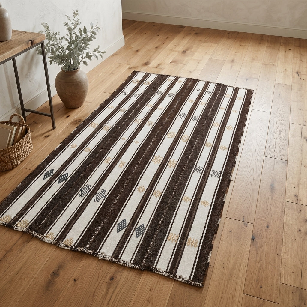 Striped pattern on the Altinisin vintage kilim rug – handwoven flatweave in Anatolia, Turkey