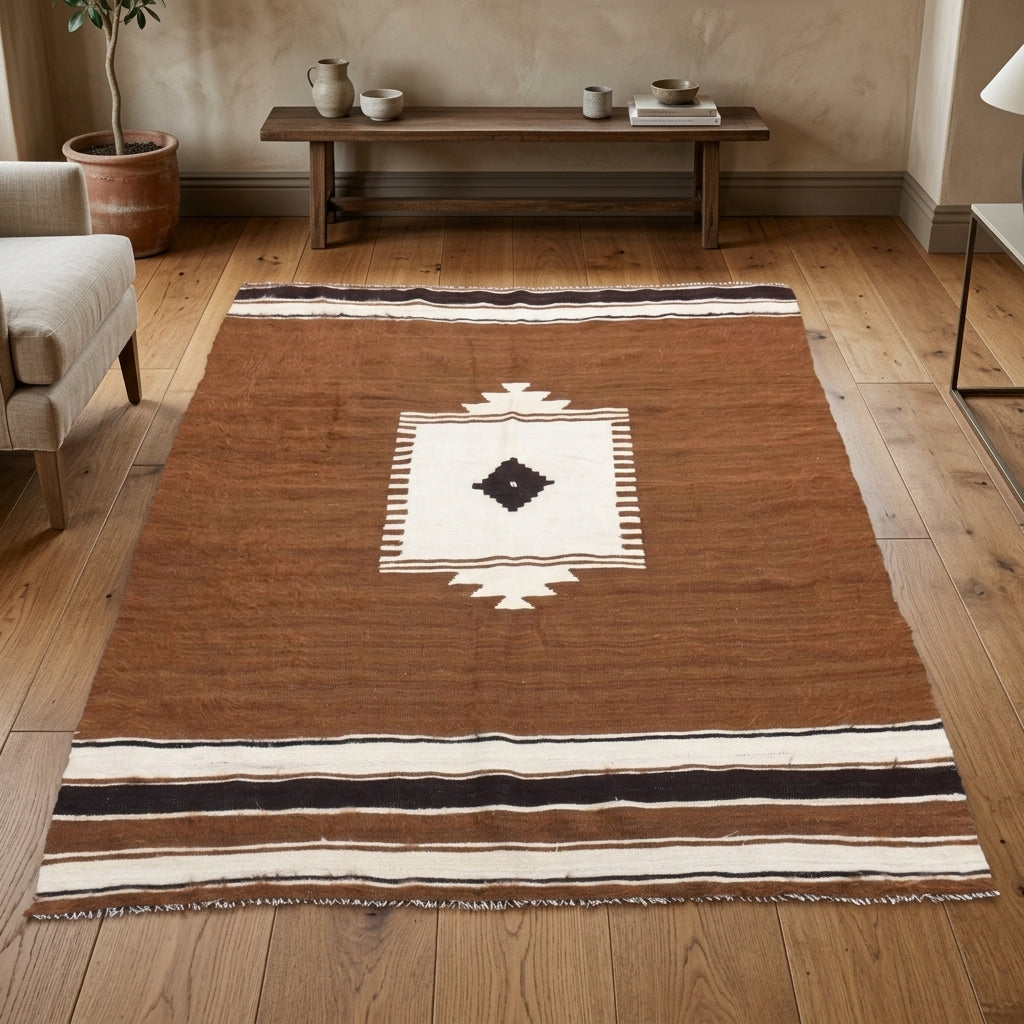 Medallion pattern on the Semapezir vintage kilim rug – handwoven flatweave in Anatolia, Turkey