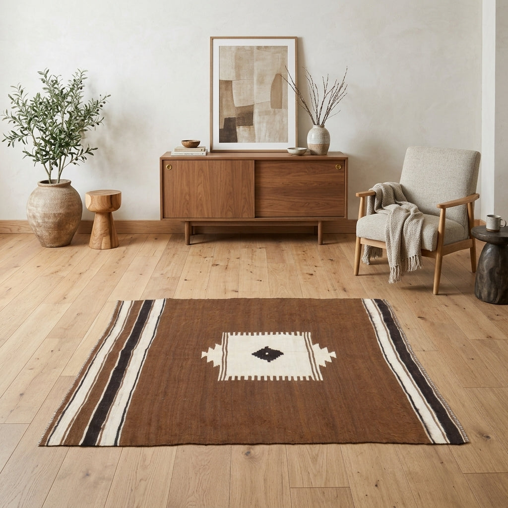 Medallion pattern on the Semapezir vintage kilim rug – handwoven flatweave in Anatolia, Turkey