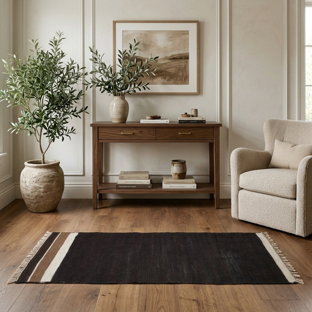 Solid pattern on the Eudike vintage kilim runner rug – handwoven flatweave in Anatolia, Turkey