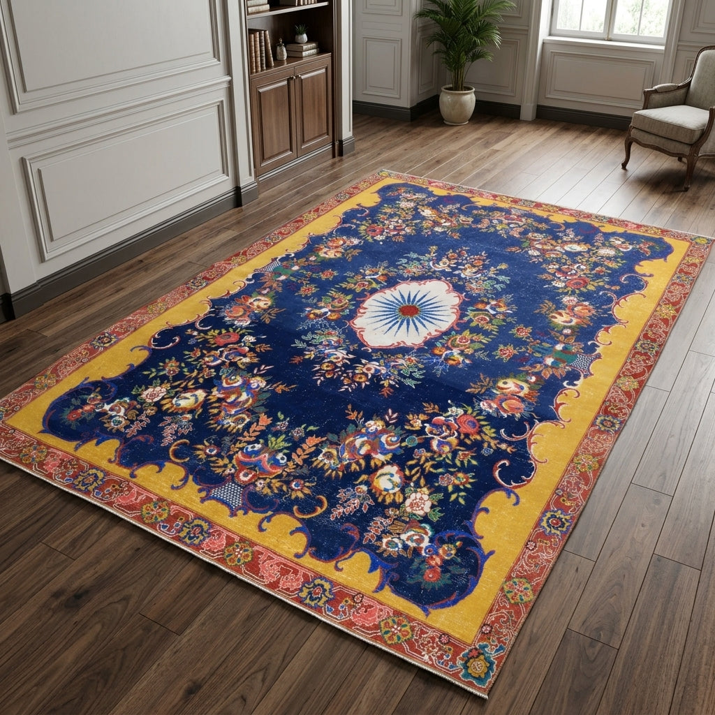 Medallion pattern on the Phemesthene vintage area rug – handmade in Anatolia, Turkey