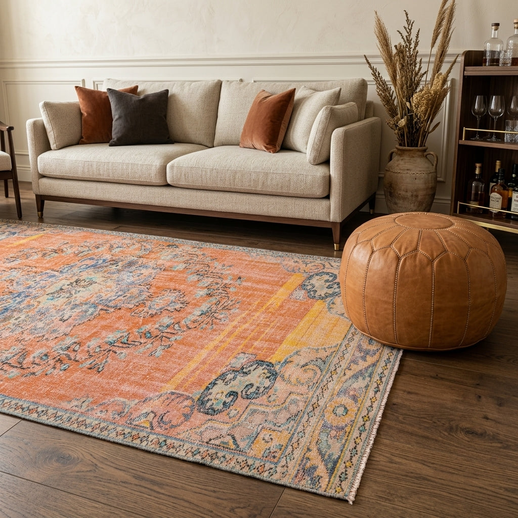 Oriental pattern on the Sadberkban vintage area rug – handmade in Anatolia, Turkey