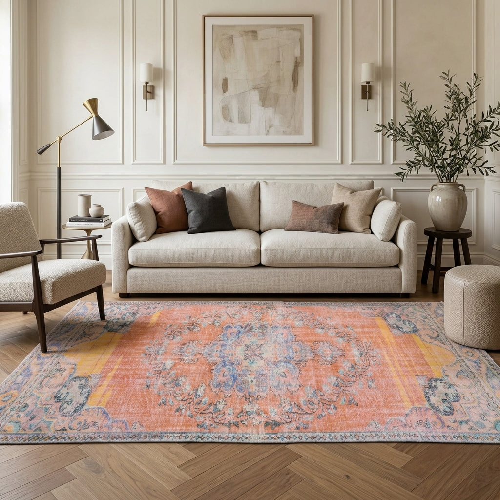 Oriental pattern on the Sadberkban vintage area rug – handmade in Anatolia, Turkey