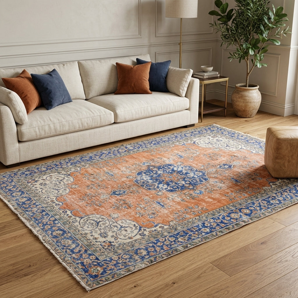 Oriental pattern on the Phemepnoe vintage area rug – handmade in the Persian region