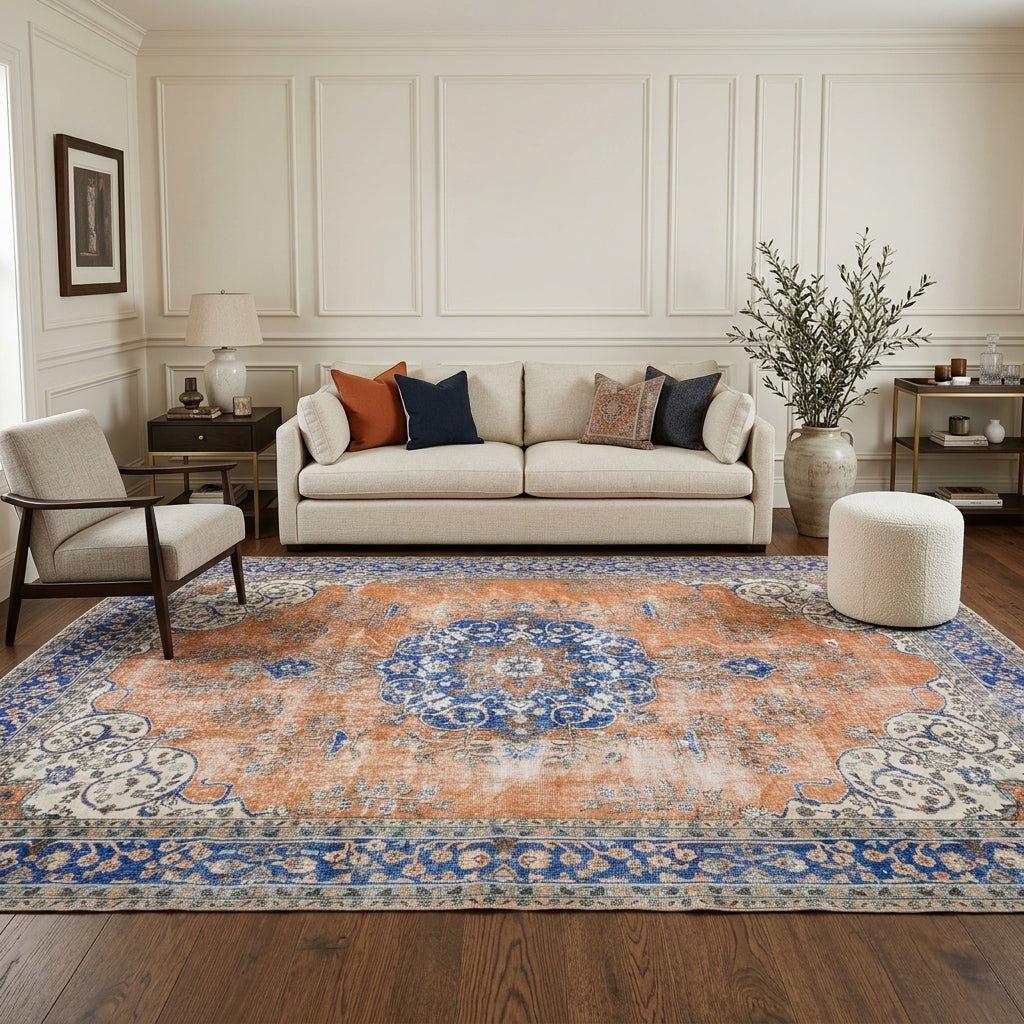 Oriental pattern on the Phemepnoe vintage area rug – handmade in the Persian region