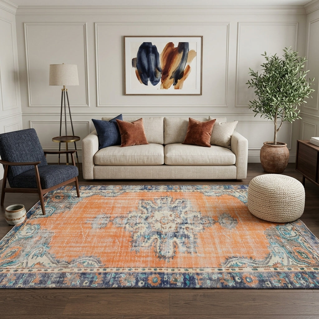 Oriental pattern on the Ruhyaz vintage area rug – handmade in Anatolia, Turkey