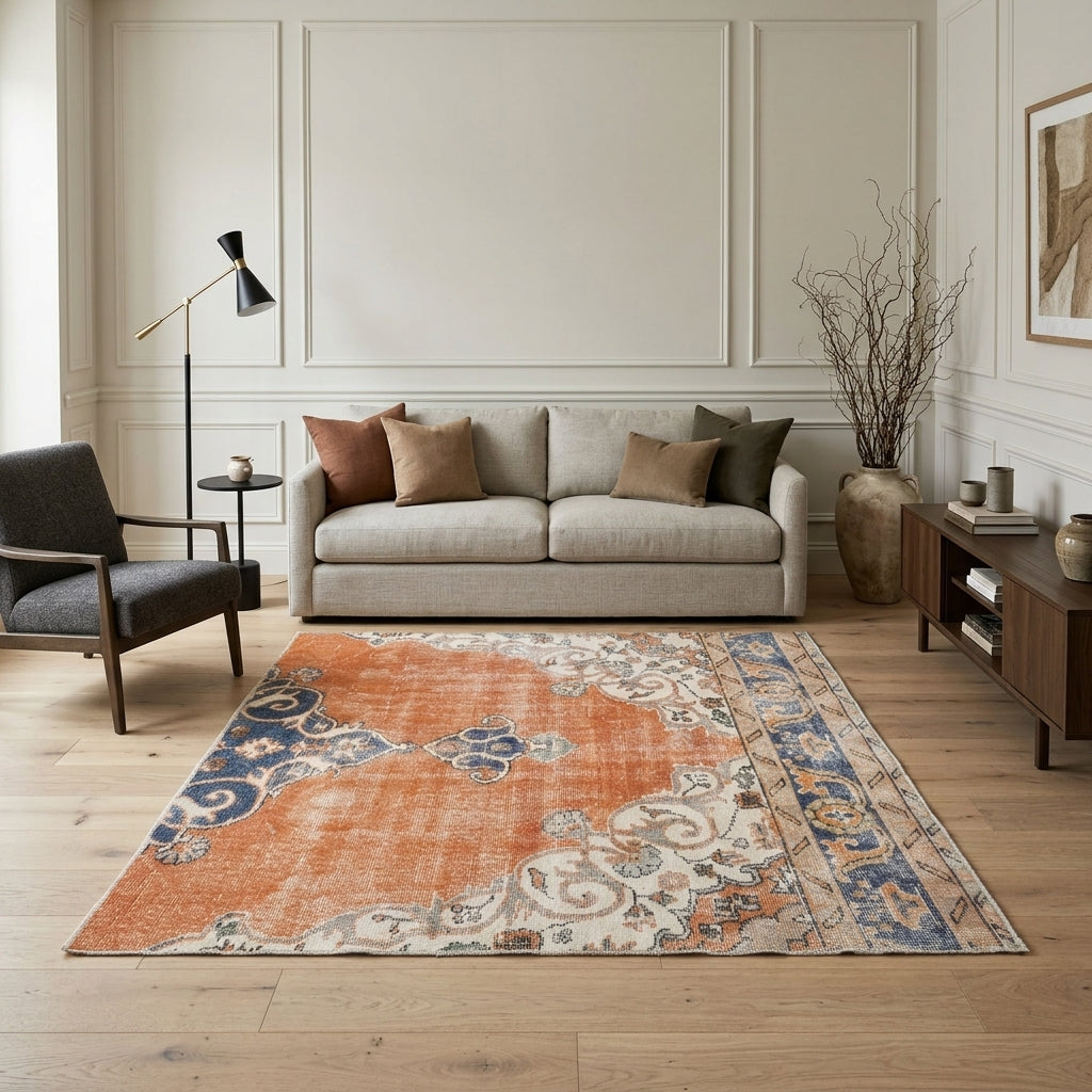 Oriental pattern on the Sinop vintage area rug – handmade in Anatolia, Turkey