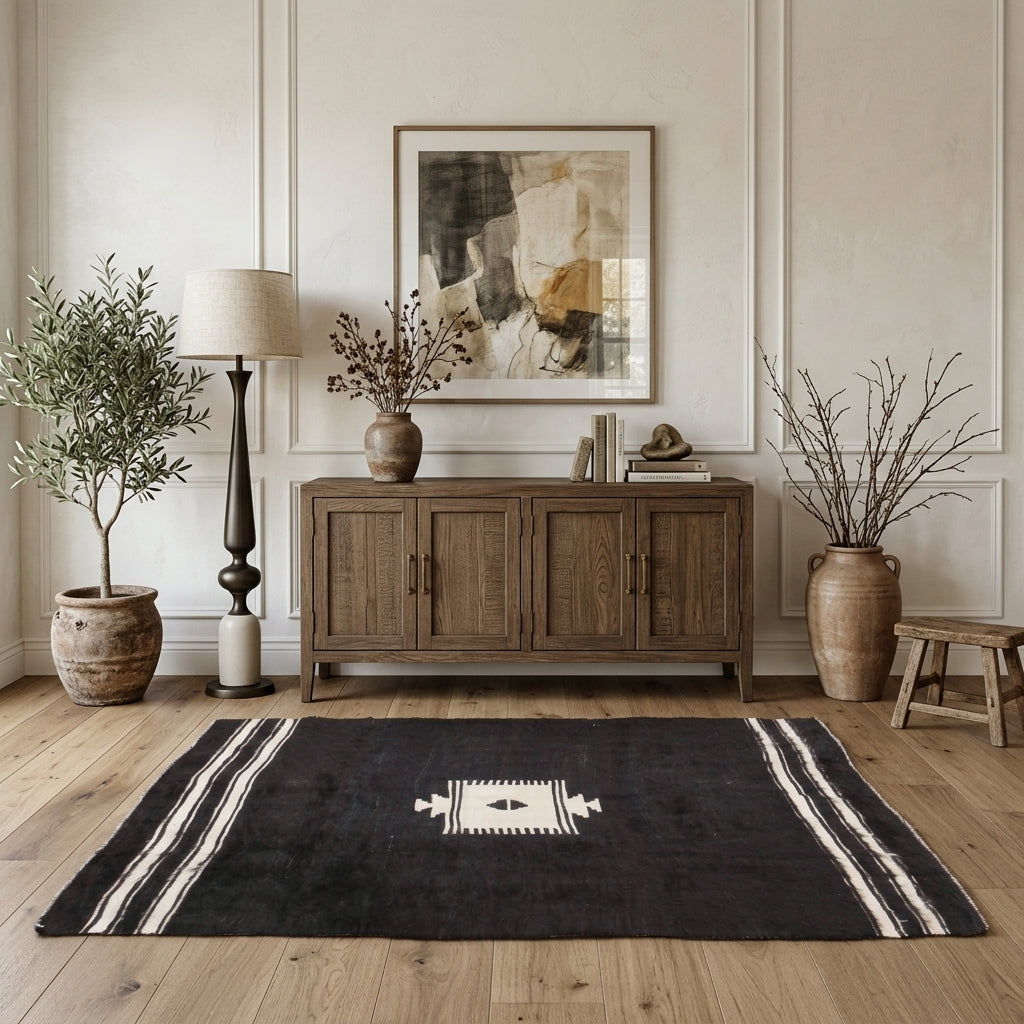 Solid pattern on the Alacati vintage kilim rug – handwoven flatweave in Anatolia, Turkey