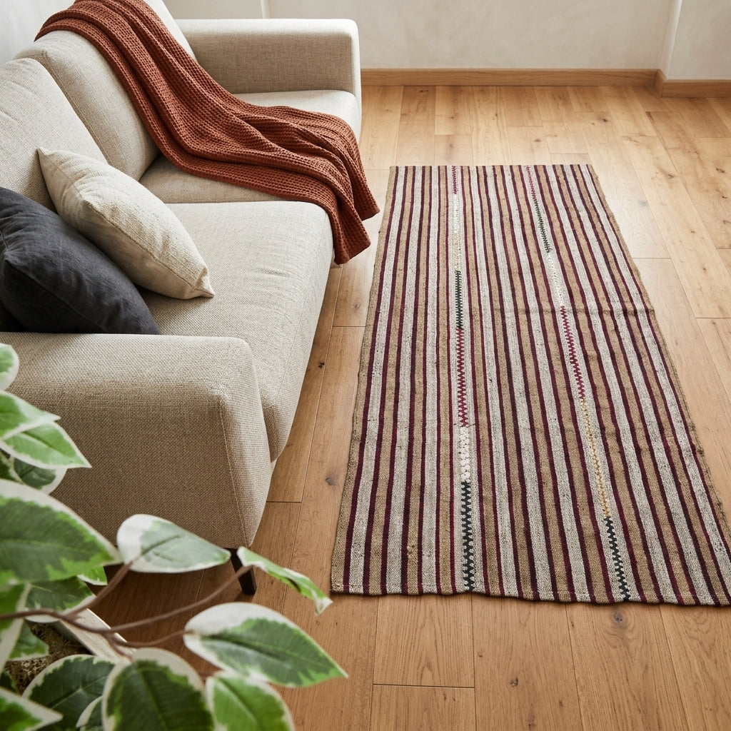 Striped pattern on the Zuhresad vintage kilim runner rug – handwoven flatweave in Anatolia, Turkey