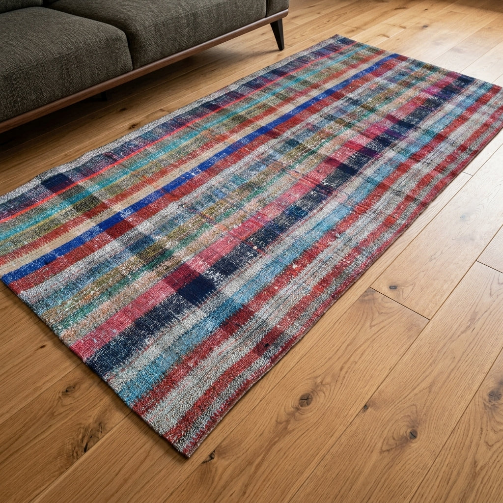 Checkered pattern on the Zibabahce vintage kilim rug – handwoven flatweave in Anatolia, Turkey