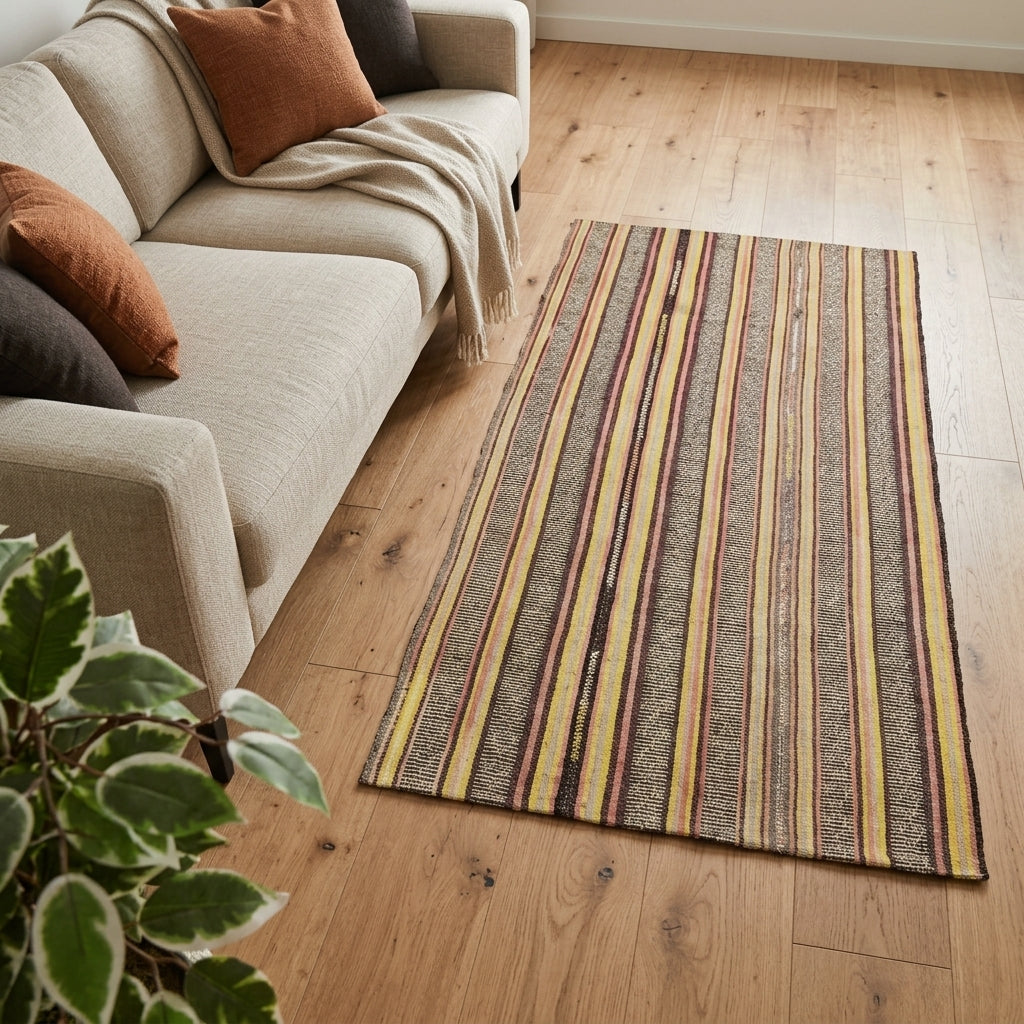 Striped pattern on the Zeynephayat vintage kilim rug – handwoven flatweave in Anatolia, Turkey