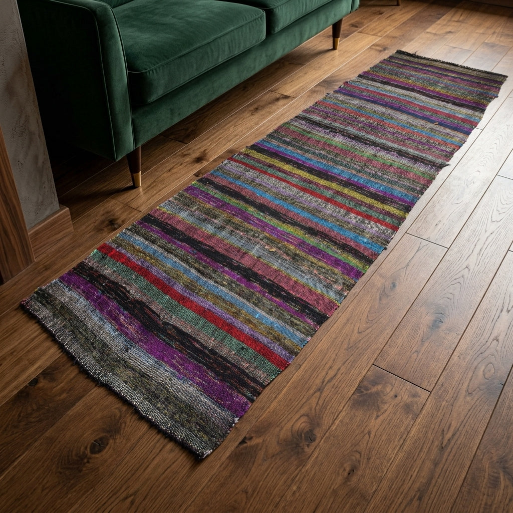 Striped pattern on the Nefisegul vintage kilim runner rug – handwoven flatweave in Anatolia, Turkey