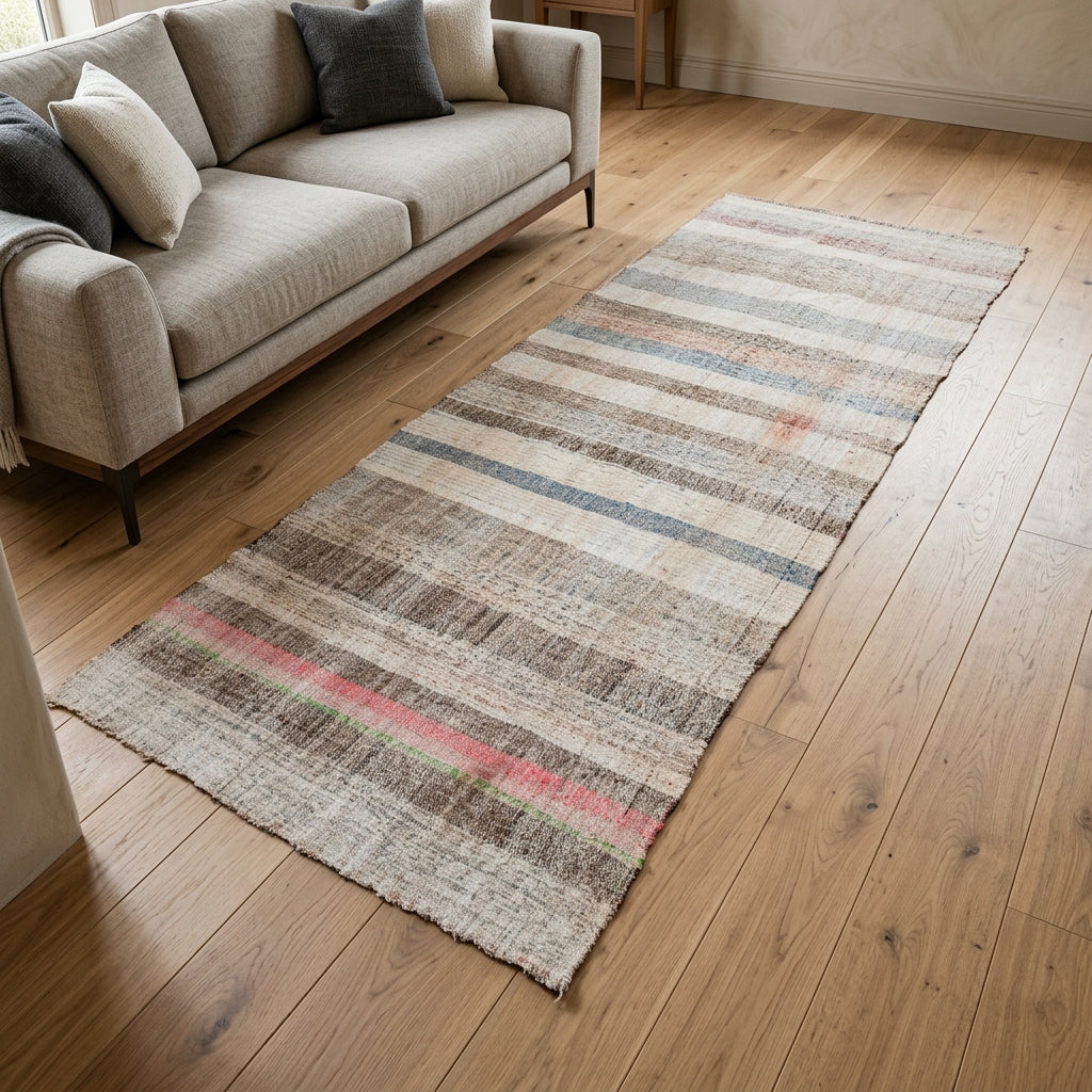Striped pattern on the Nedimruh vintage kilim runner rug – handwoven flatweave in Anatolia, Turkey