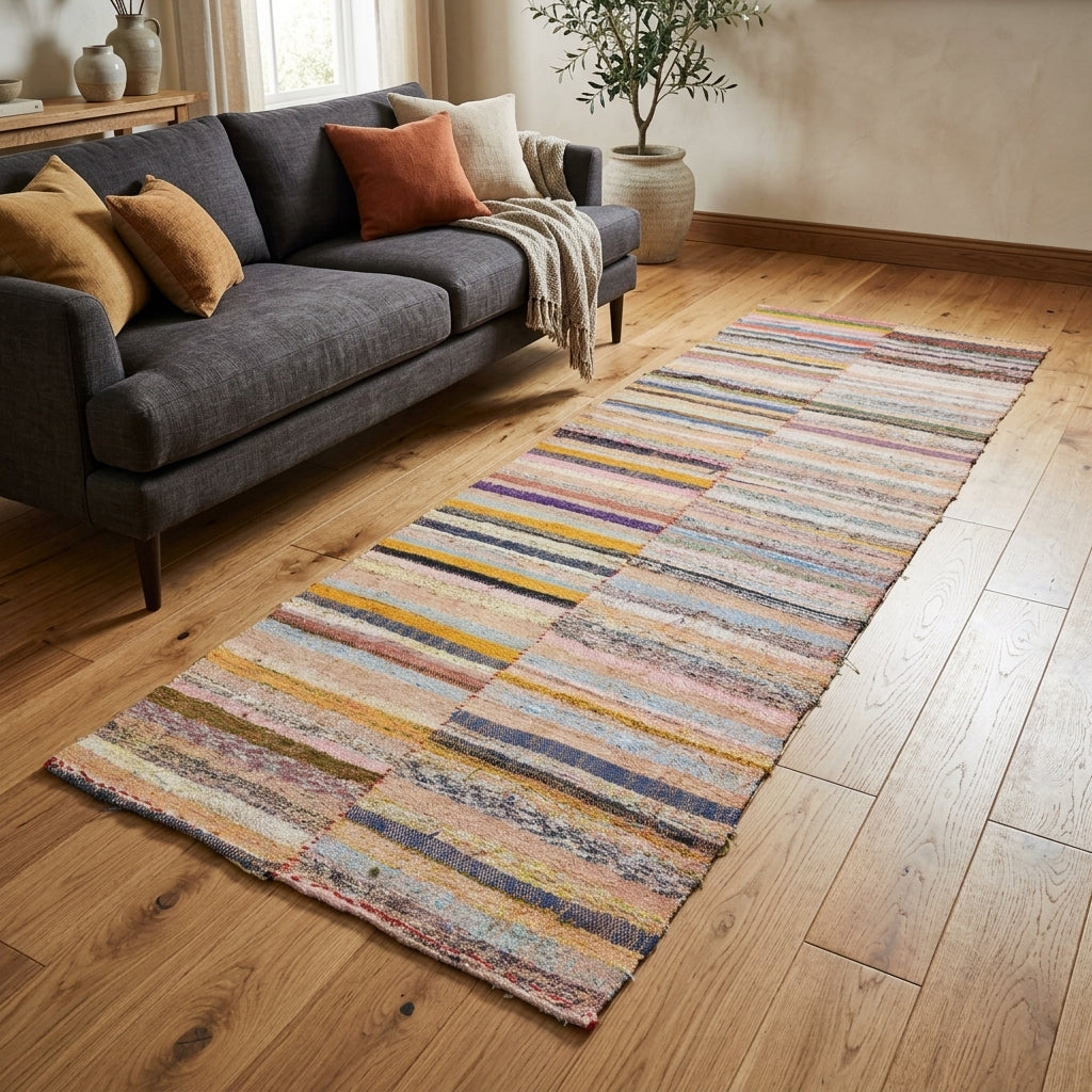 Striped pattern on the Nedimpeyker vintage kilim runner rug – handwoven flatweave in Anatolia, Turkey