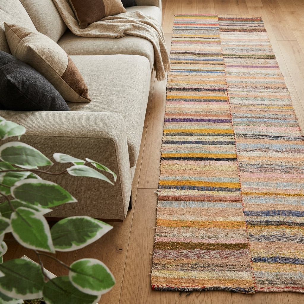 Striped pattern on the Nedimpeyker vintage kilim runner rug – handwoven flatweave in Anatolia, Turkey