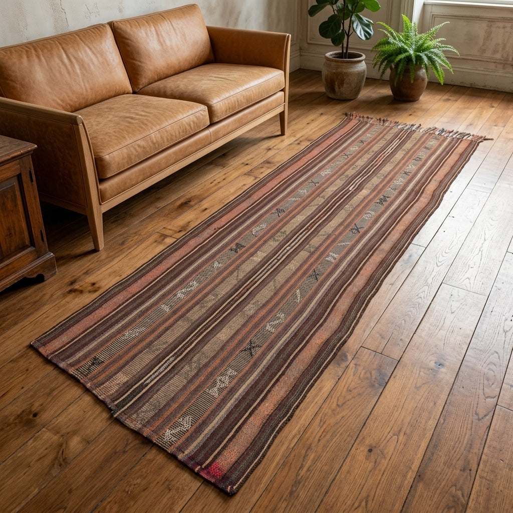 Pattern on the Nedimlale vintage kilim runner rug – handwoven flatweave in Anatolia, Turkey