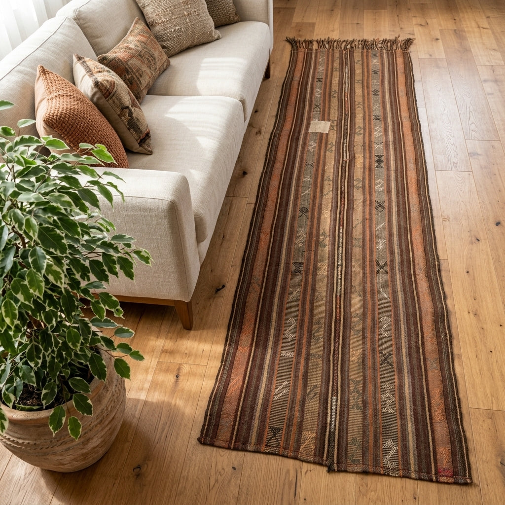 Pattern on the Nedimlale vintage kilim runner rug – handwoven flatweave in Anatolia, Turkey