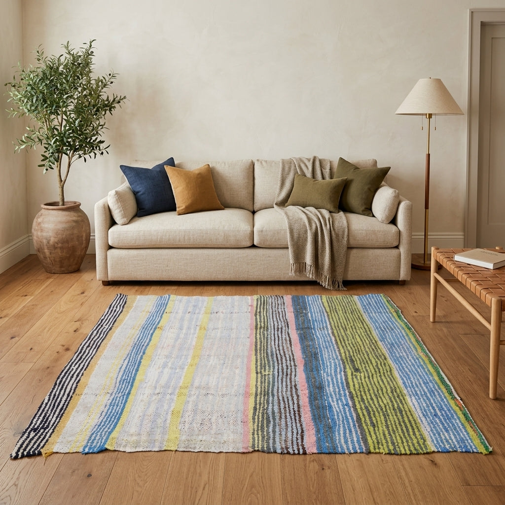 Striped pattern on the Zerrinsel vintage kilim rug – handwoven flatweave in Anatolia, Turkey