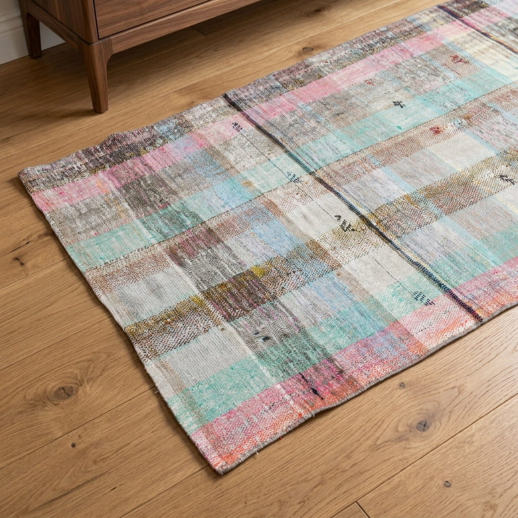 Checkered pattern on the Elmasbahar vintage kilim rug – handwoven flatweave in Anatolia, Turkey