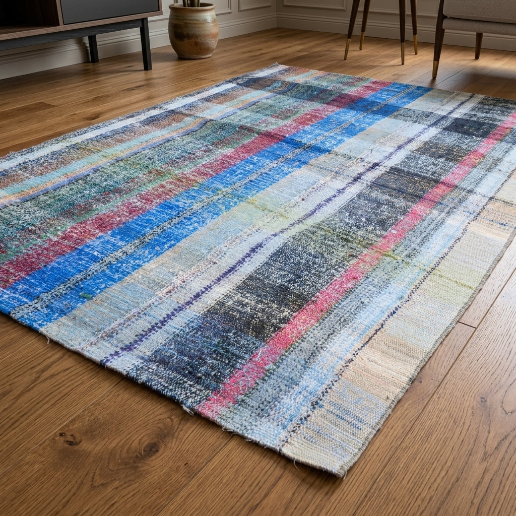 Checkered pattern on the Nakspezir vintage kilim runner rug – handwoven flatweave in Anatolia, Turkey