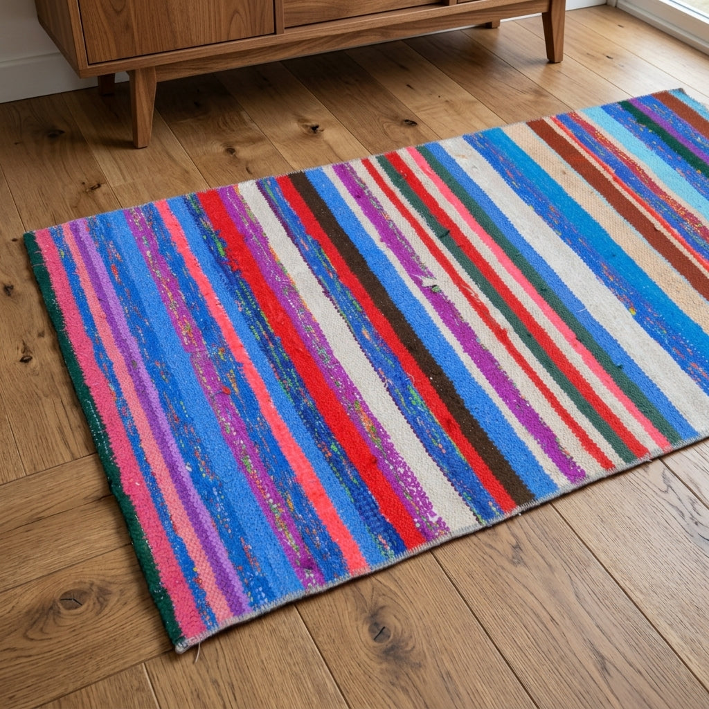Striped pattern on the Ufukgul vintage kilim rug – handwoven flatweave in Anatolia, Turkey