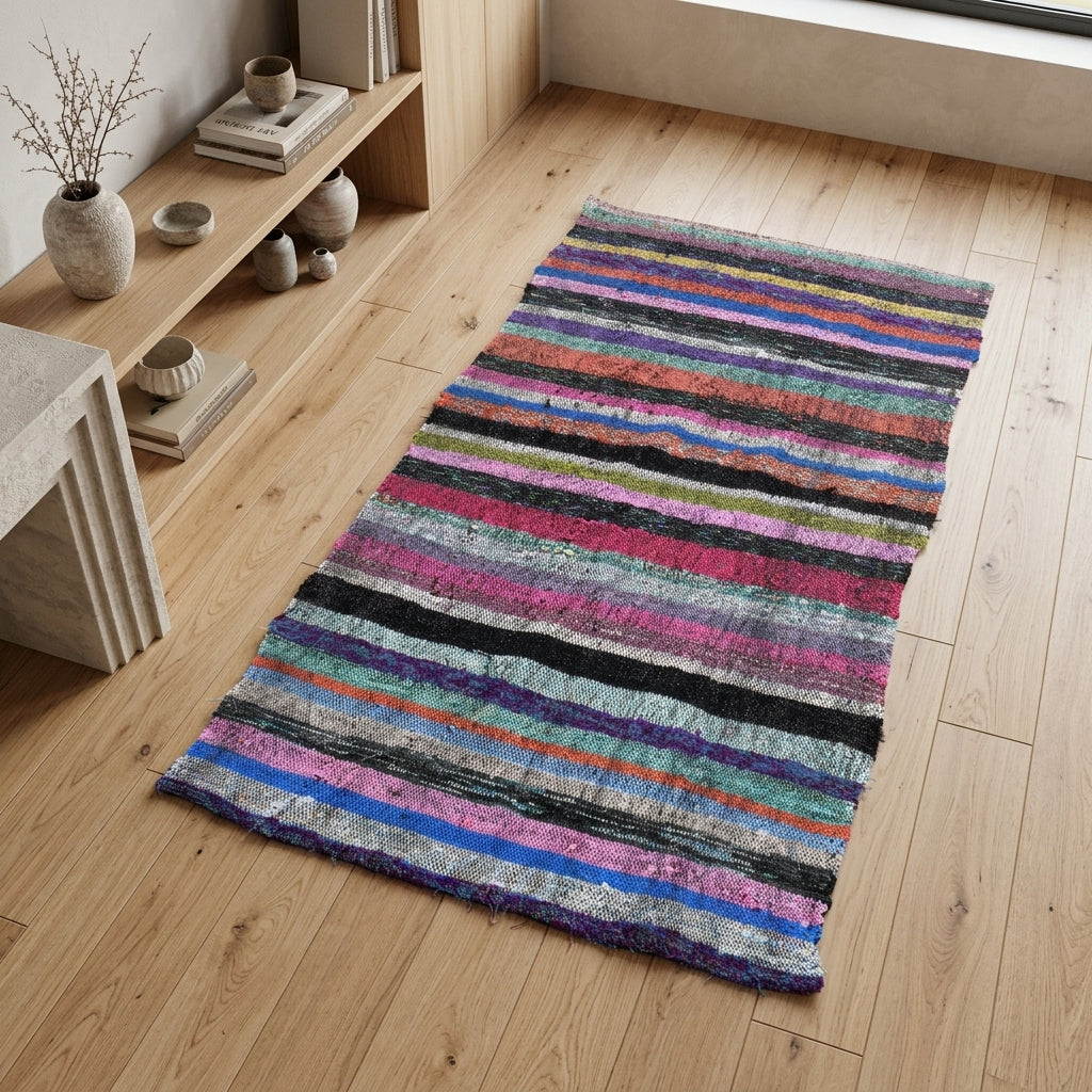 Striped pattern on the Adilenur vintage kilim runner rug – handwoven flatweave in Anatolia, Turkey