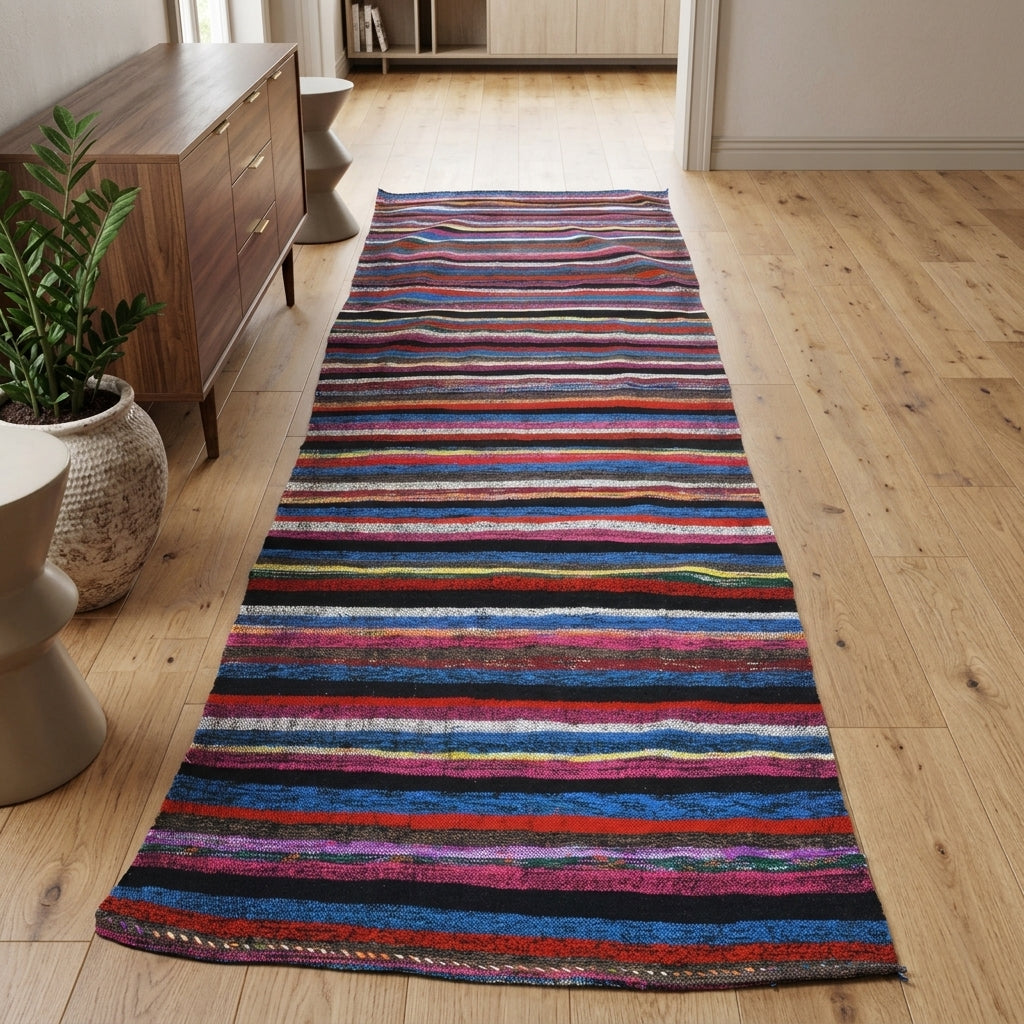 Striped pattern on the Lysisthene vintage kilim runner rug – handwoven flatweave in Anatolia, Turkey