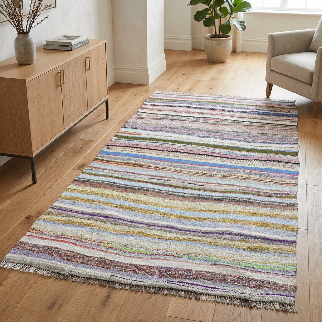 Striped pattern on the Zambakefsan vintage kilim rug – handwoven flatweave in Anatolia, Turkey