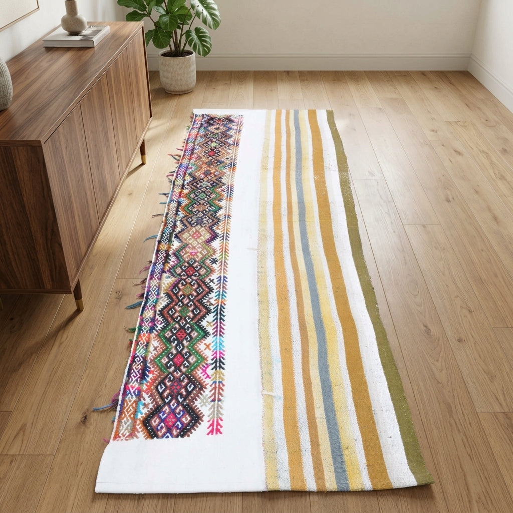 Striped pattern on the Kleosthene vintage kilim runner rug – handwoven flatweave in Anatolia, Turkey