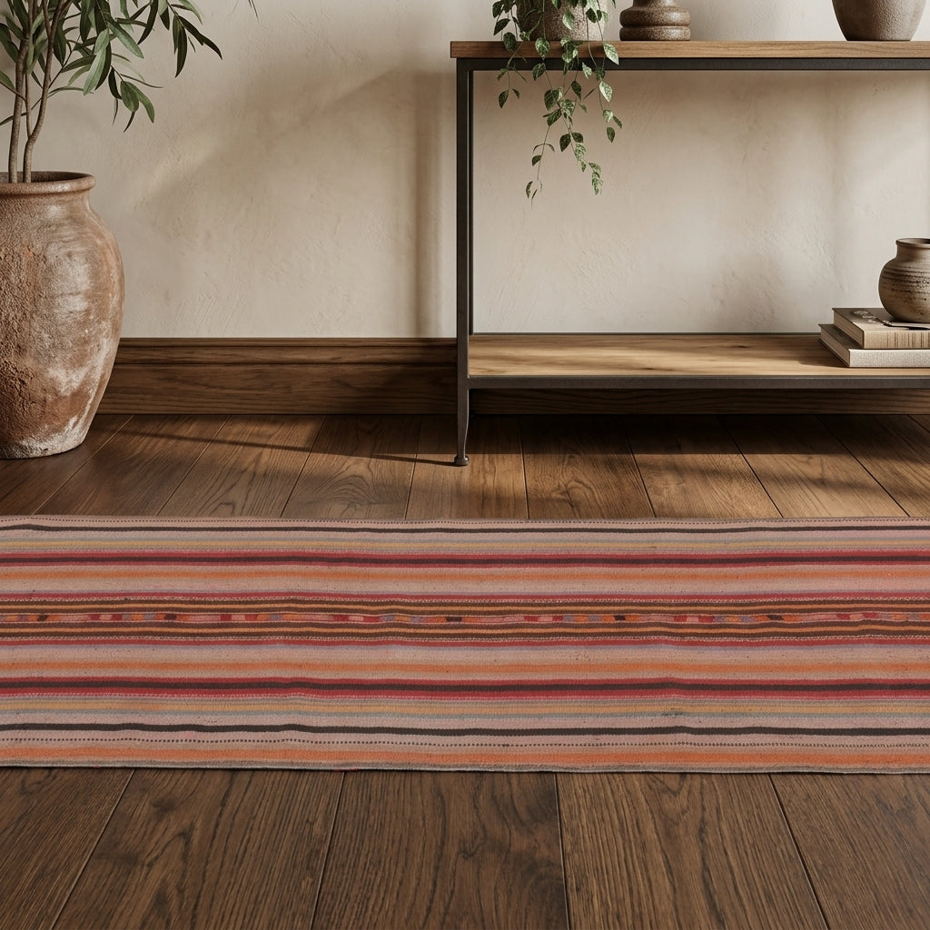 Striped pattern on the Kirazefsan vintage kilim runner rug – handwoven flatweave in Anatolia, Turkey