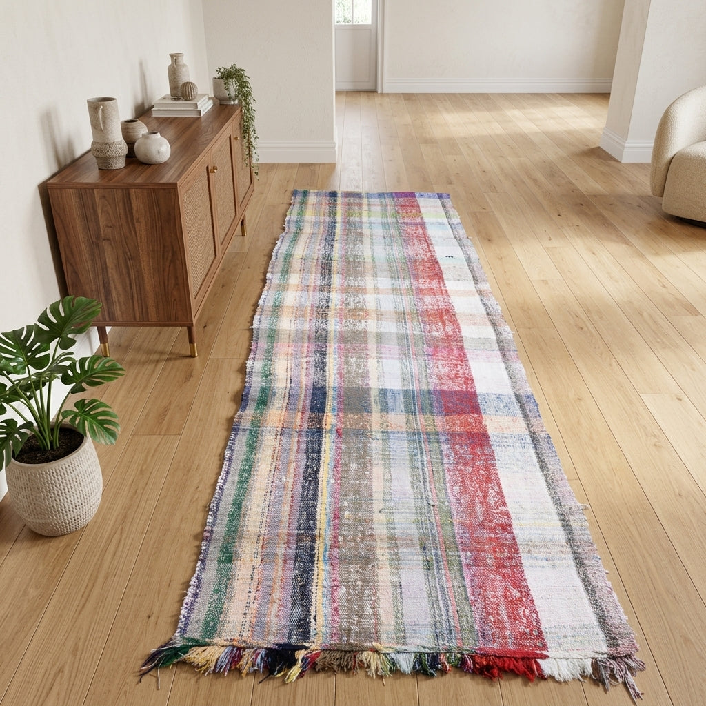 Striped pattern on the Kalliphrosyne vintage kilim runner rug – handwoven flatweave in Anatolia, Turkey