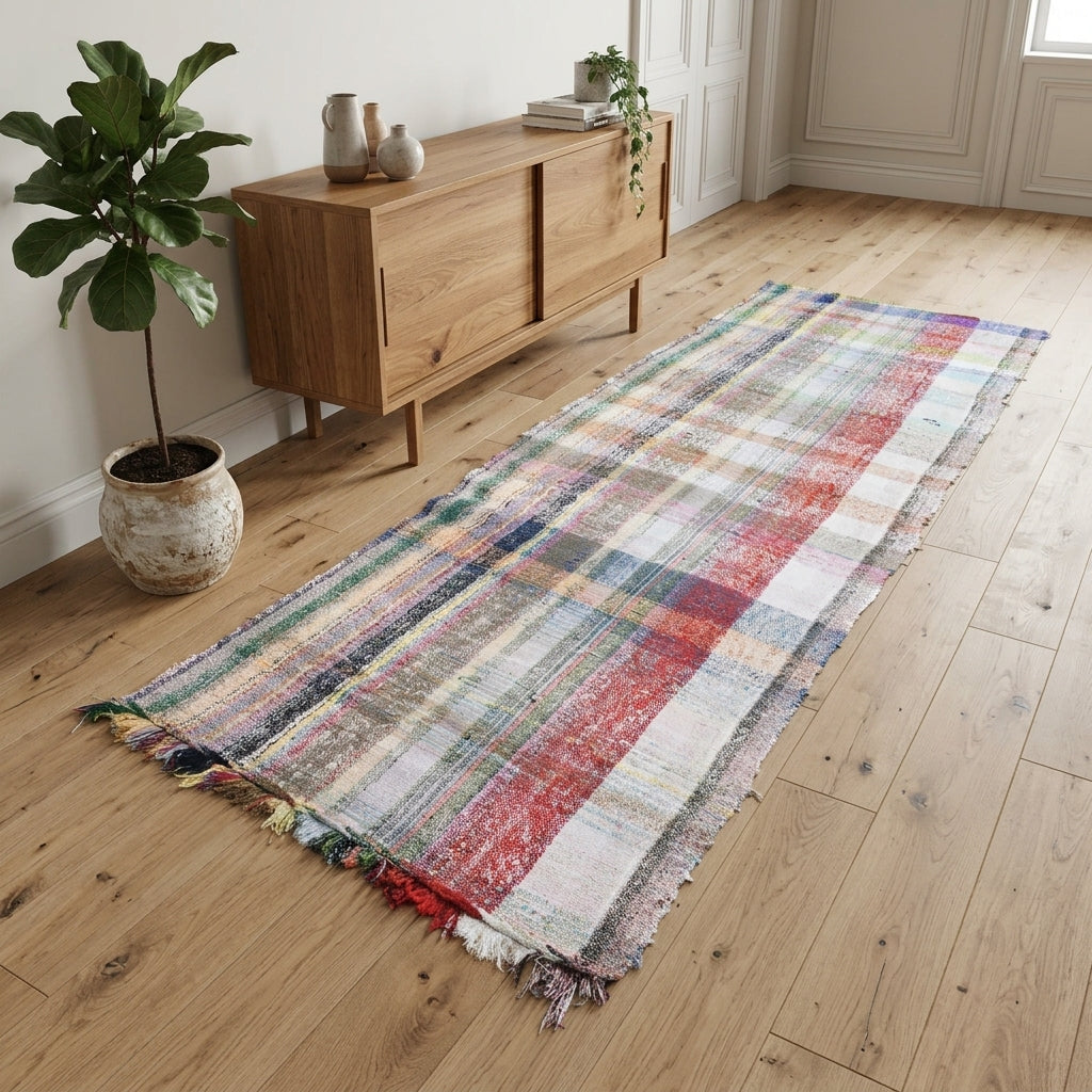 Striped pattern on the Kalliphrosyne vintage kilim runner rug – handwoven flatweave in Anatolia, Turkey