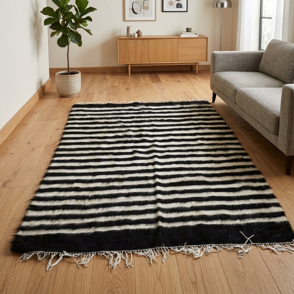 Striped pattern on the Yelizbahce vintage kilim rug – handwoven flatweave in Anatolia, Turkey