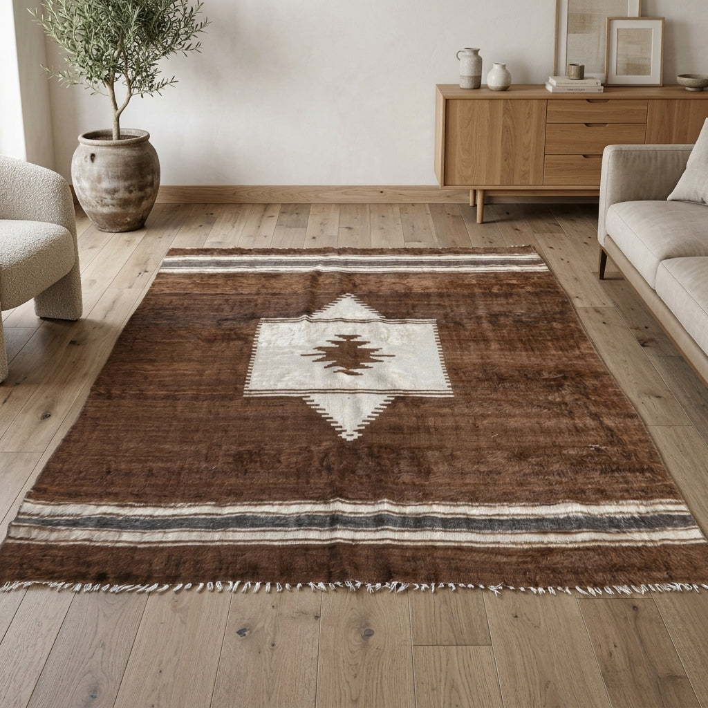 Medallion pattern on the Yaznil vintage kilim rug – handwoven flatweave in Anatolia, Turkey