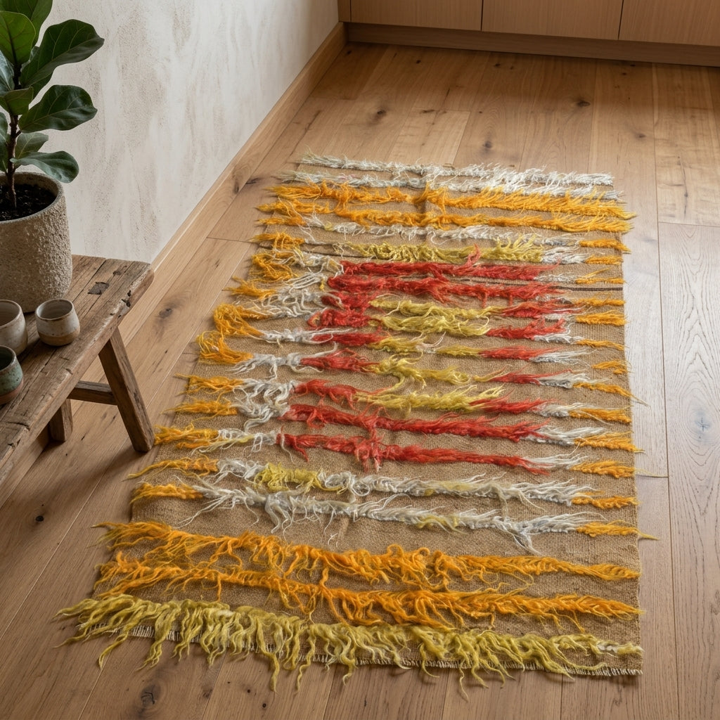 Striped pattern on the Ouranippe vintage kilim rug – handwoven flatweave in Anatolia, Turkey