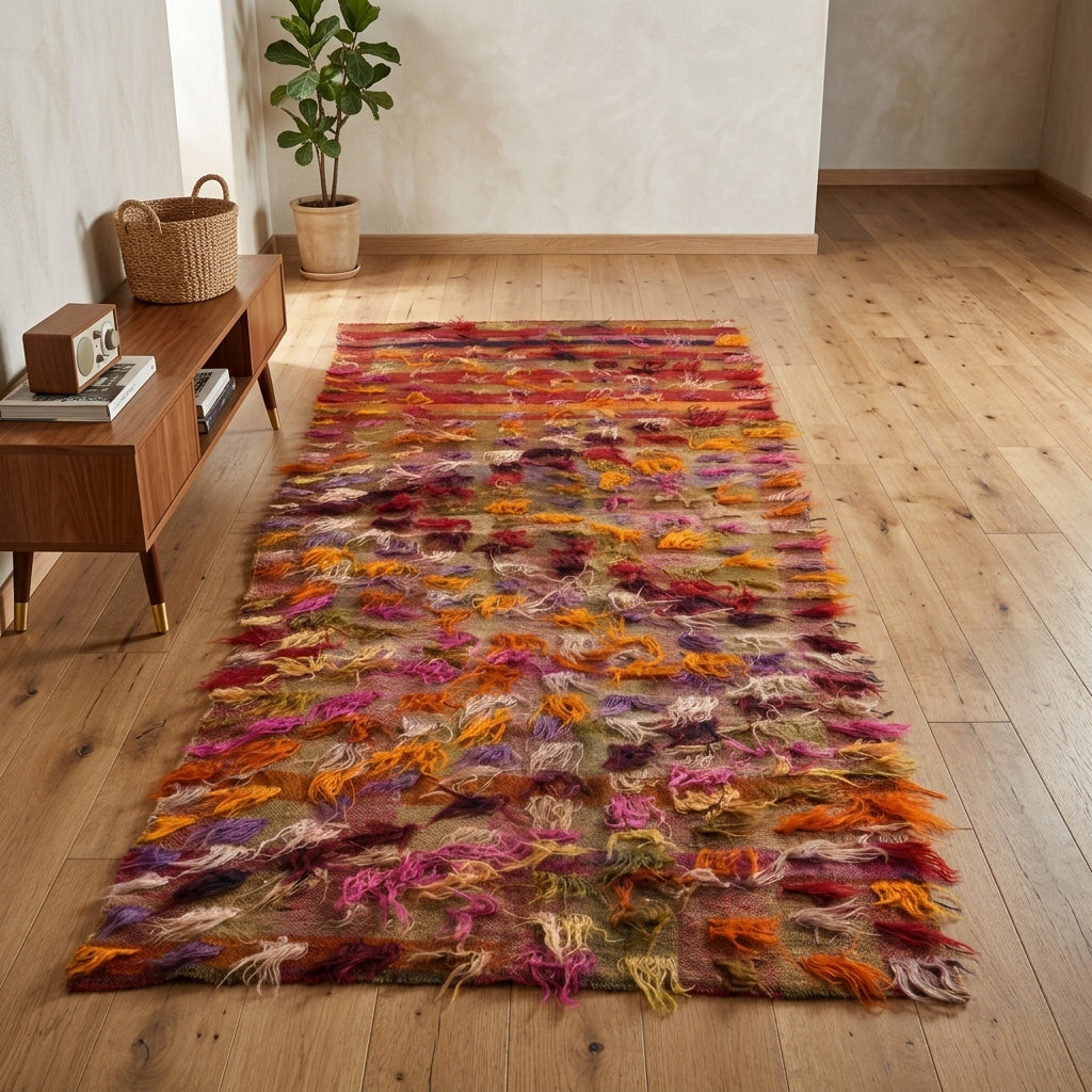 Ikat pattern on the Yapraksema vintage kilim runner rug – handwoven flatweave in Anatolia, Turkey