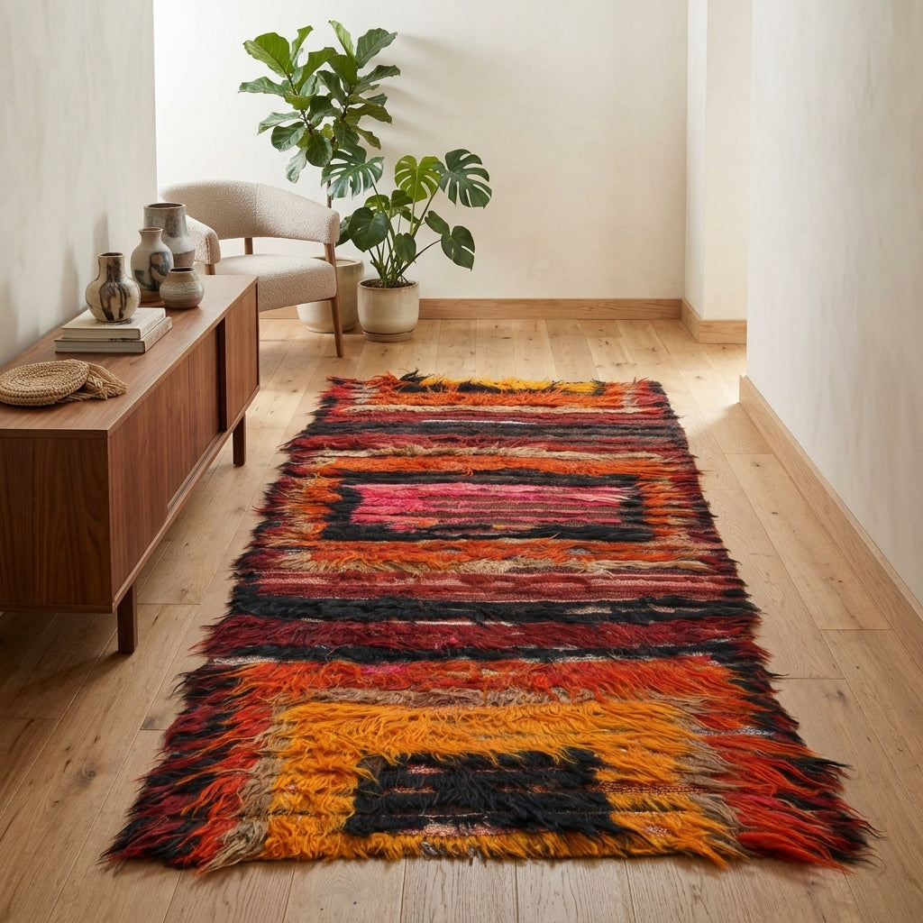 Ikat pattern on the Yaprakruh vintage kilim rug – handwoven flatweave in Anatolia, Turkey