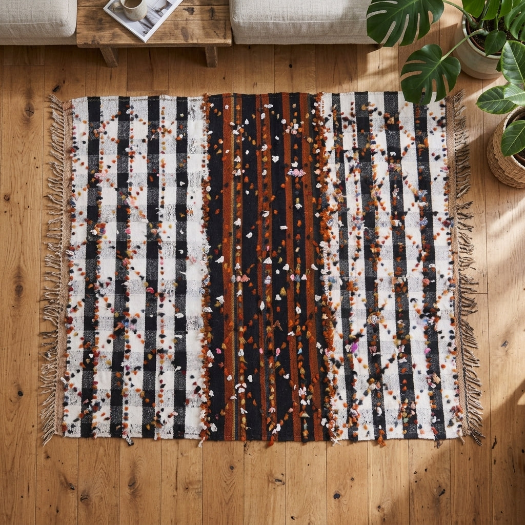 Ikat pattern on the Yagmurnisin vintage kilim rug – handwoven flatweave in Anatolia, Turkey