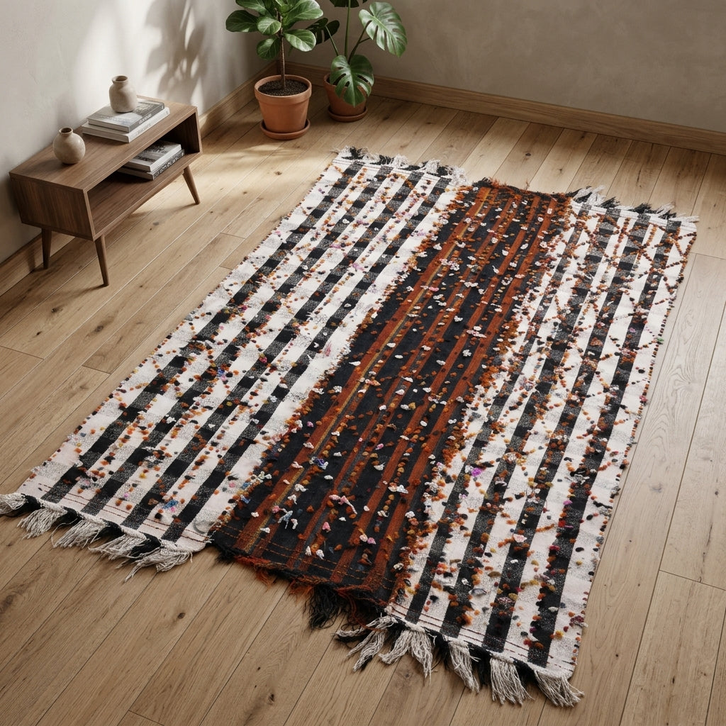 Ikat pattern on the Yagmurnisin vintage kilim rug – handwoven flatweave in Anatolia, Turkey