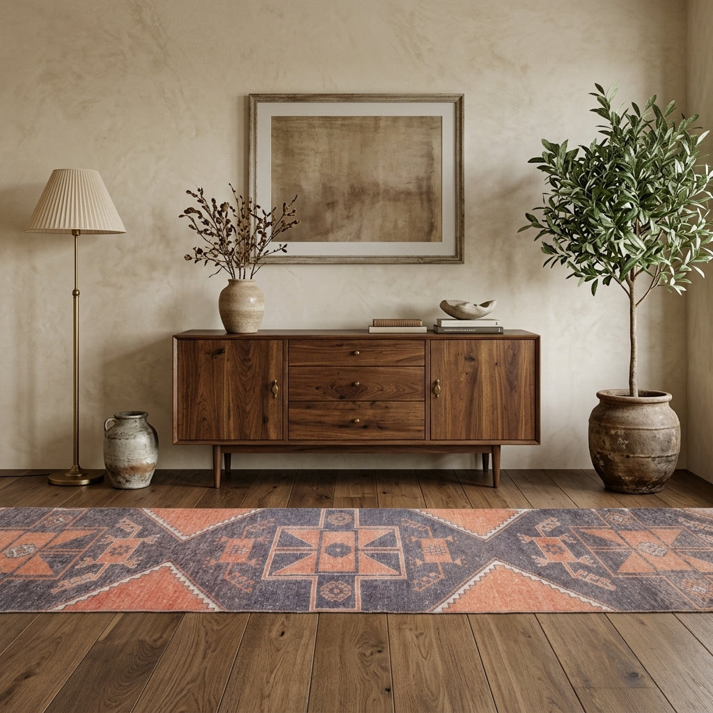 Geometric pattern on the Hilalhayat vintage runner rug – handmade in Anatolia, Turkey