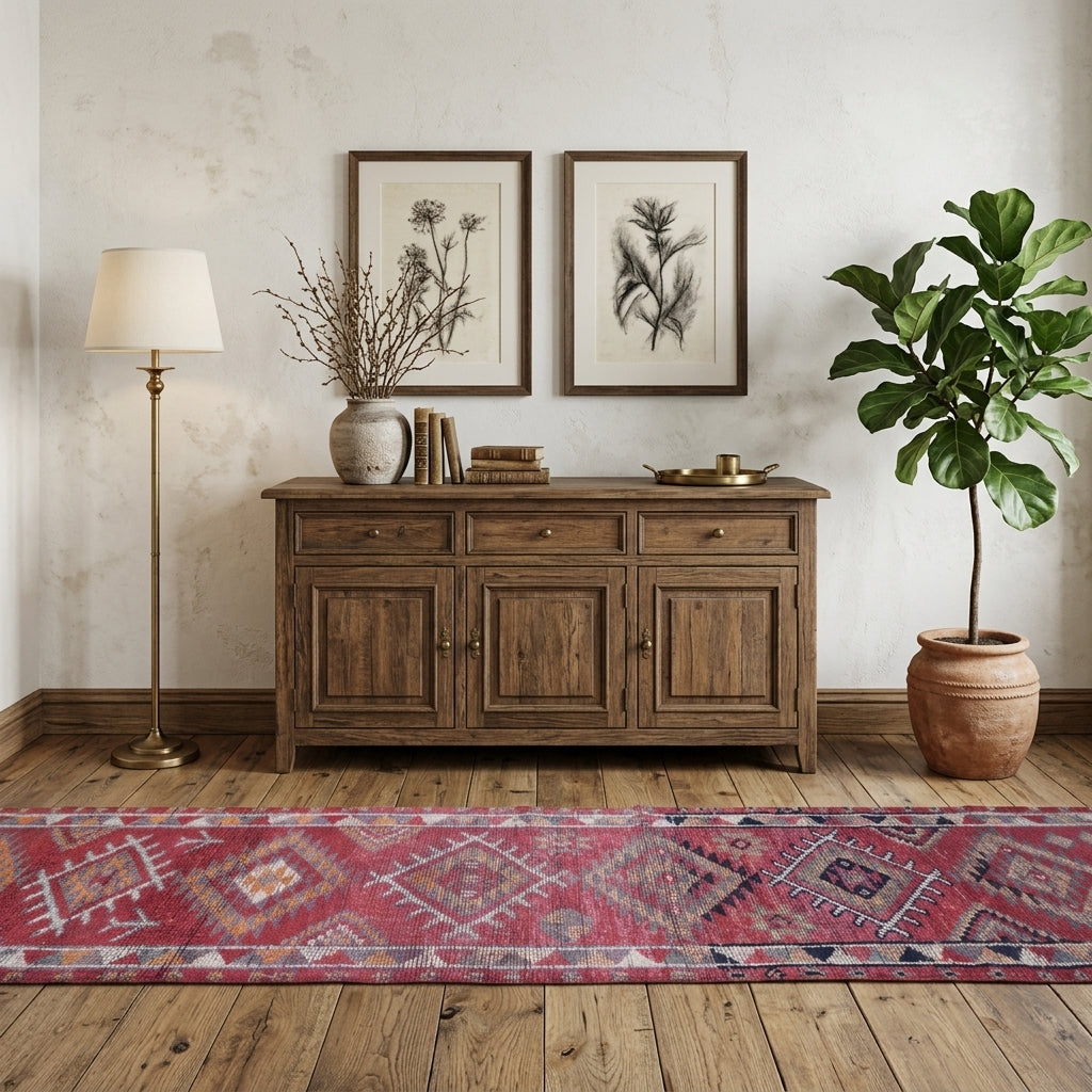 Oriental pattern on the Hemerokome vintage runner rug – handmade in Anatolia, Turkey